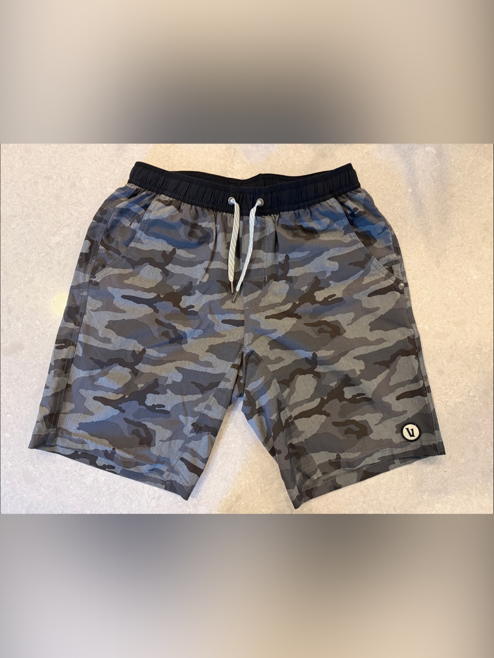 Vuori Men's Gray & Black Camo Athletic Shorts with Lining